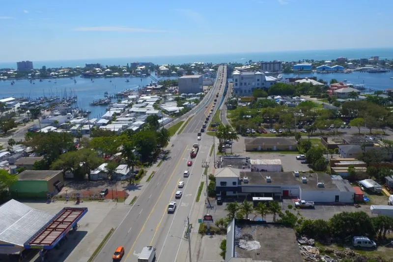Aerial view of San Carlos Blvd and the Matanzas Pass Bridge from the FDOT project page