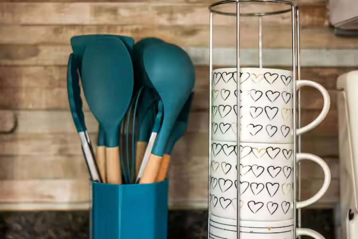 Kitchen utensils and coastal decor details