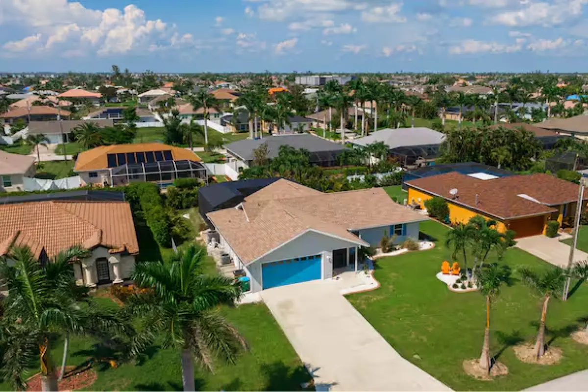 Aerial view of the Southwest Cape Coral neighborhood around Beachy Keen