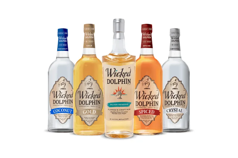Wicked Dolphin rum bottles from the Cape Coral distillery